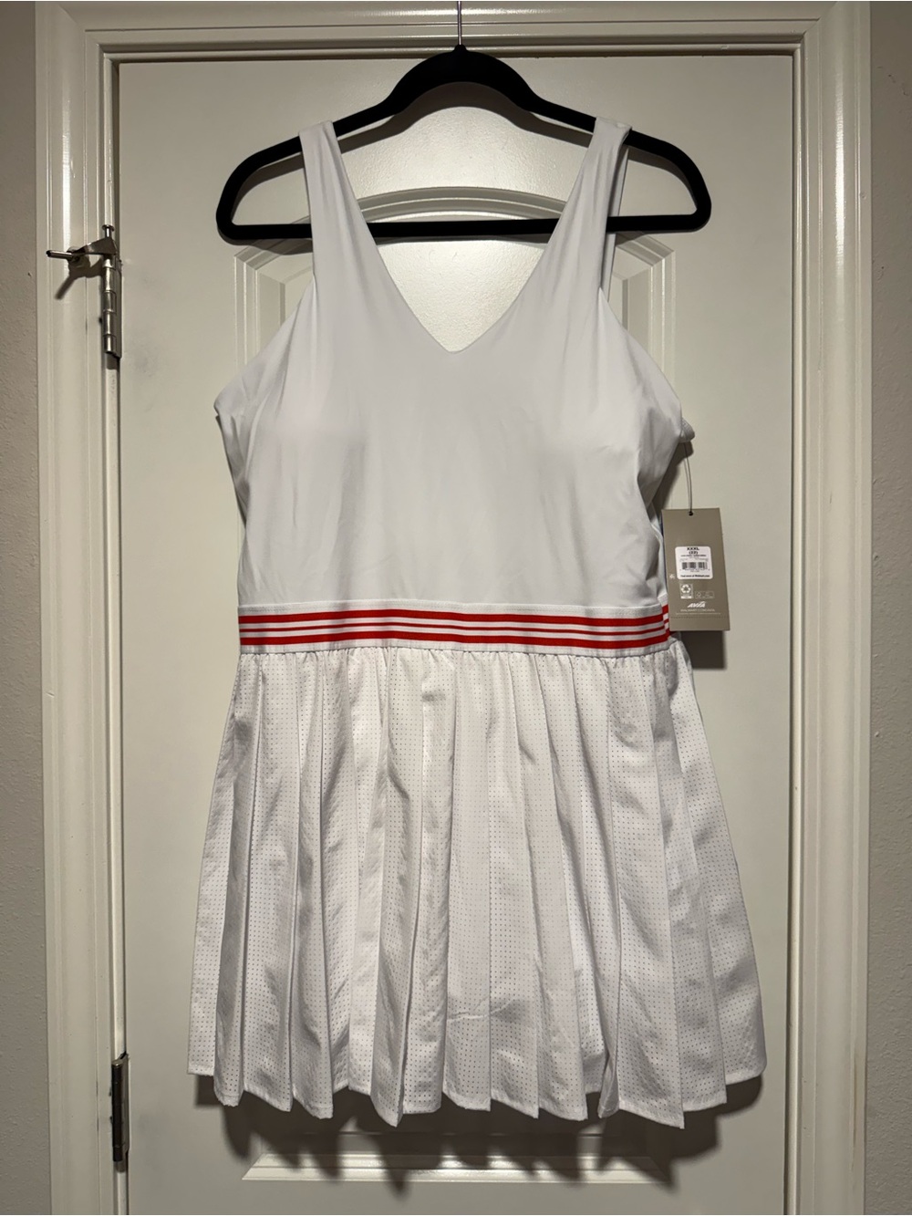 Avia White Tennis Dress with Red Waist Stripes